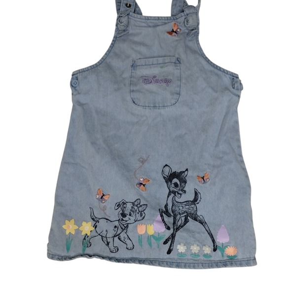 Disney Denim Jumper Dress Bambi 101 Dalmatians Butterflies 24-36 Months - Picture 1 of 9